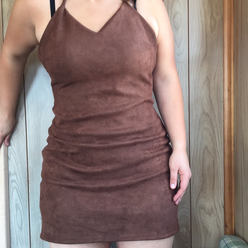 Zeagoo Brown Suede Mini Dress